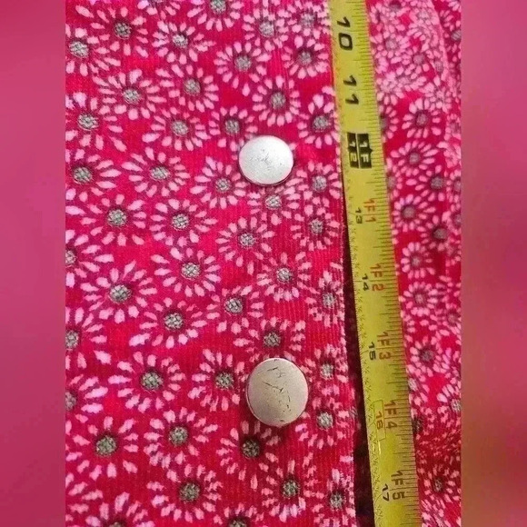 Corduroy Little Girl Dresses Set of 3 Handcrafted Red White Green Flower Pattern - Picture 14 of 15